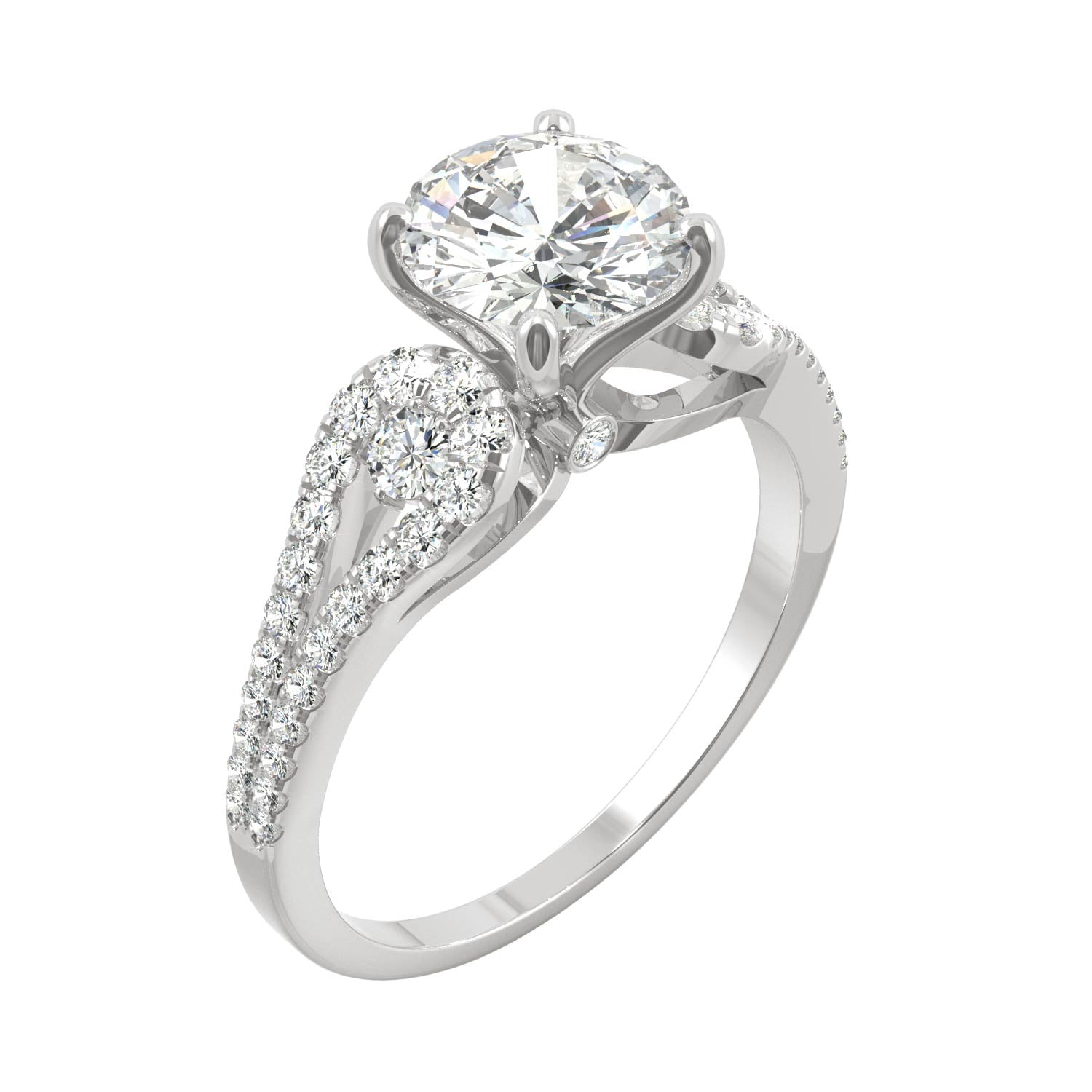 2.08 CTW DEW Round Moissanite Engagement Ring in 14K White Gold