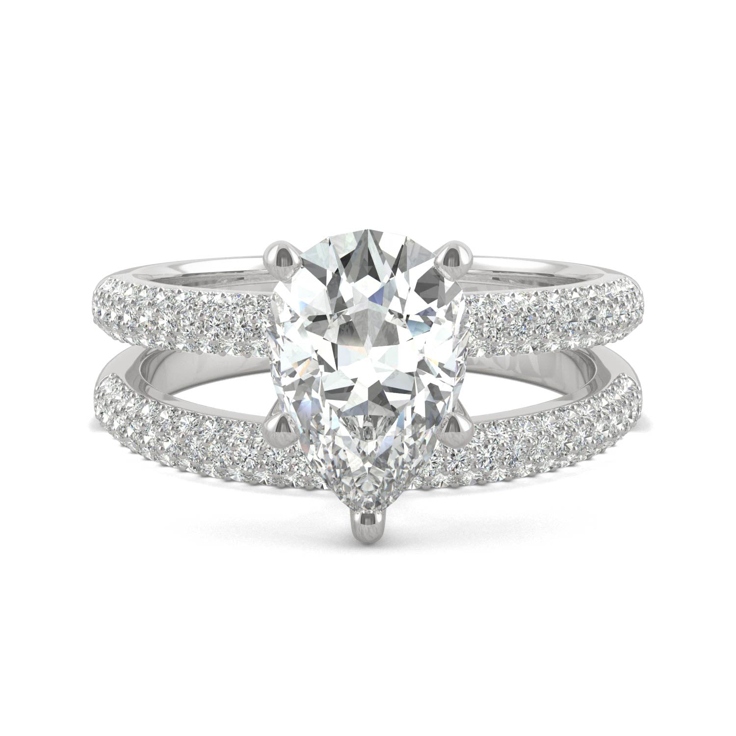 2.54 CTW DEW Pear Moissanite Bridal Set in 14K White Gold