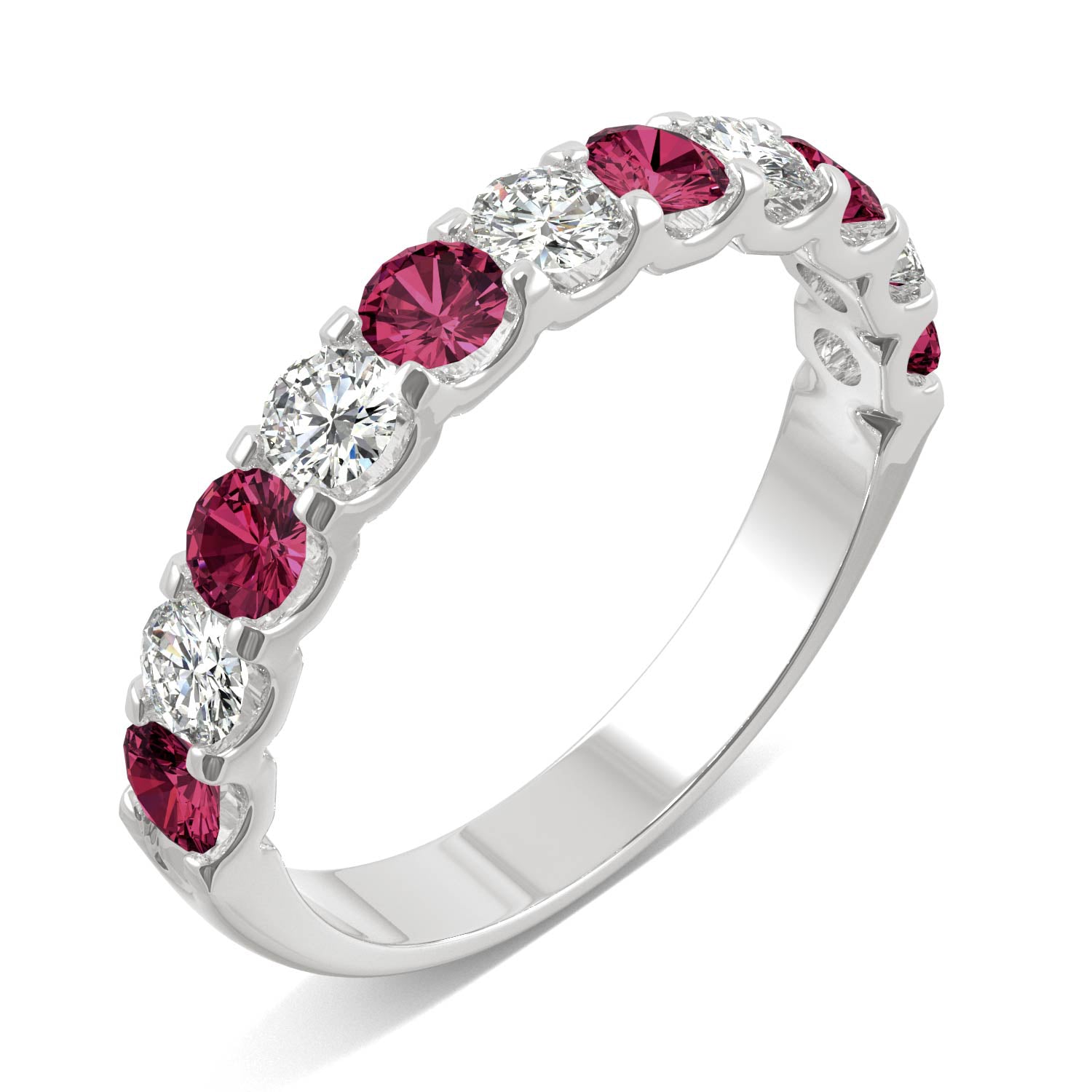 1.58 CTW DEW Round Ruby Stackable Ring in 14K White Gold