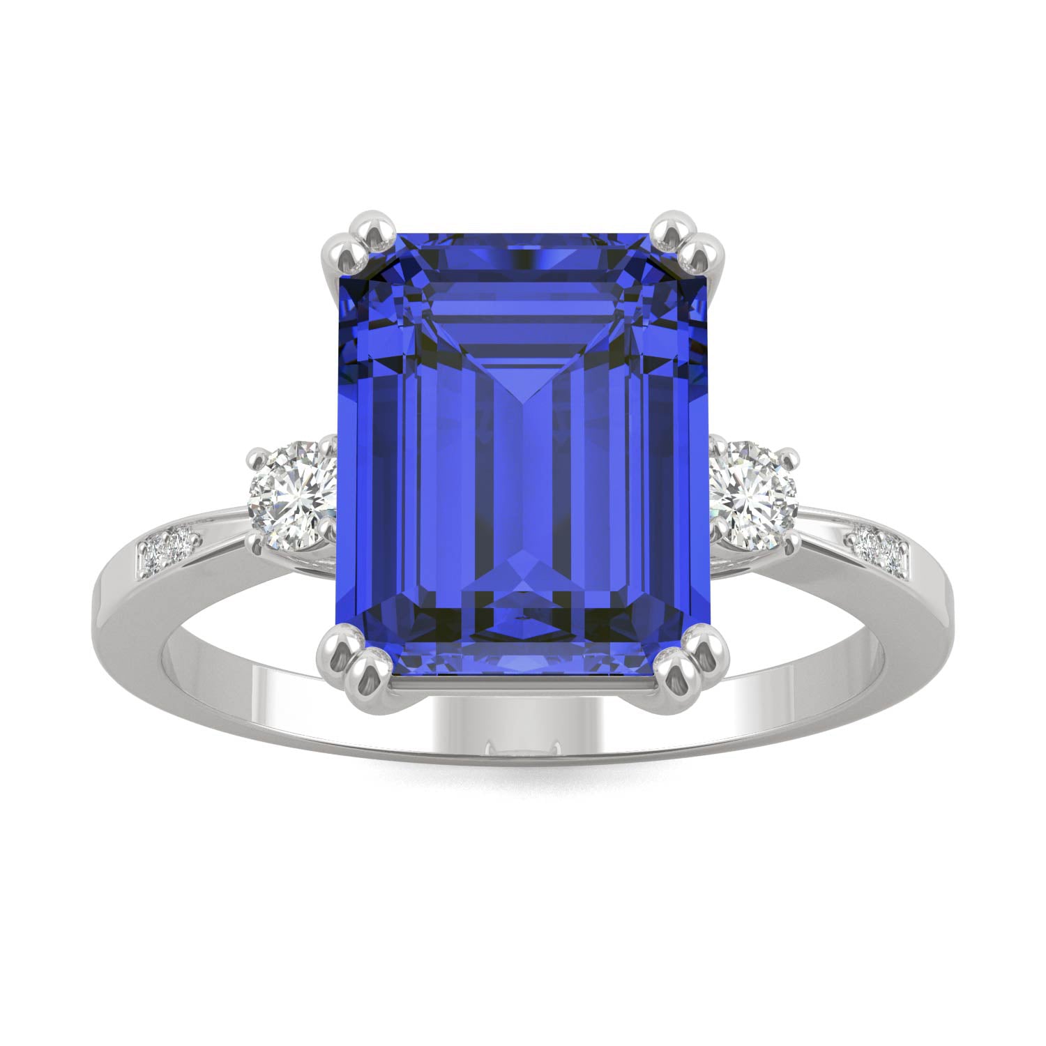 4.14 CTW DEW Emerald Sapphire Basket Ring in 14K White Gold