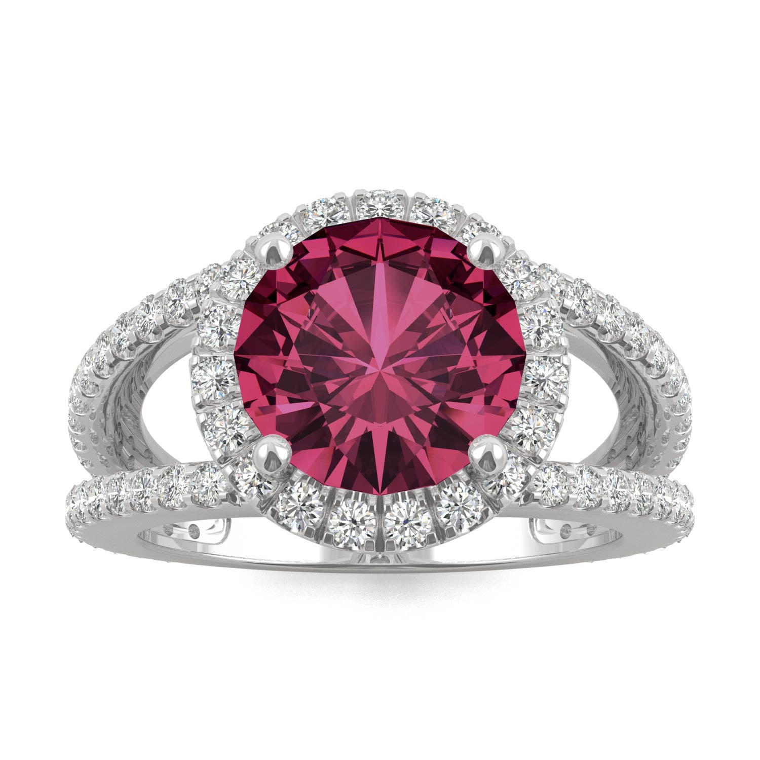 4.48 CTW DEW Round Ruby Splitshank Ring in 14K White Gold