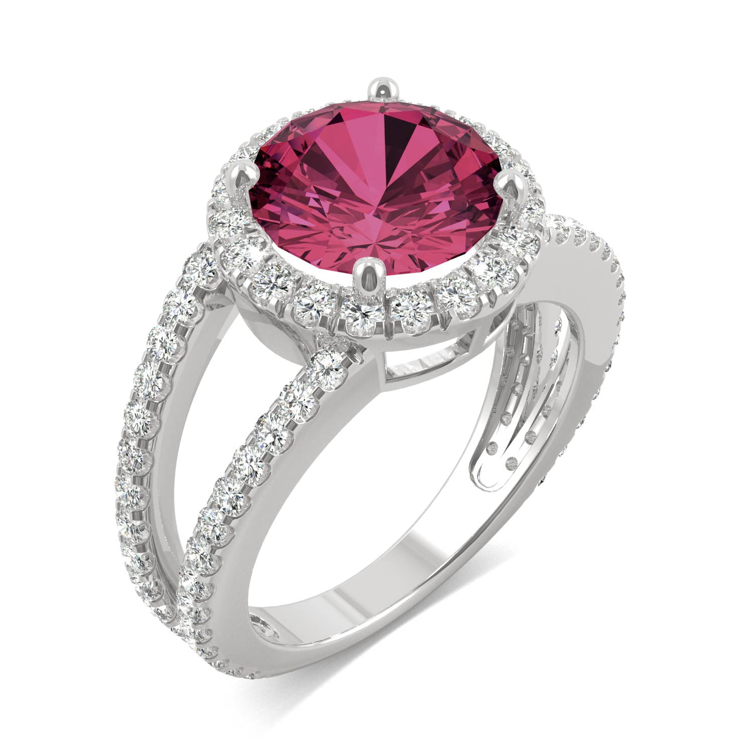 4.48 CTW DEW Round Ruby Splitshank Ring in 14K White Gold