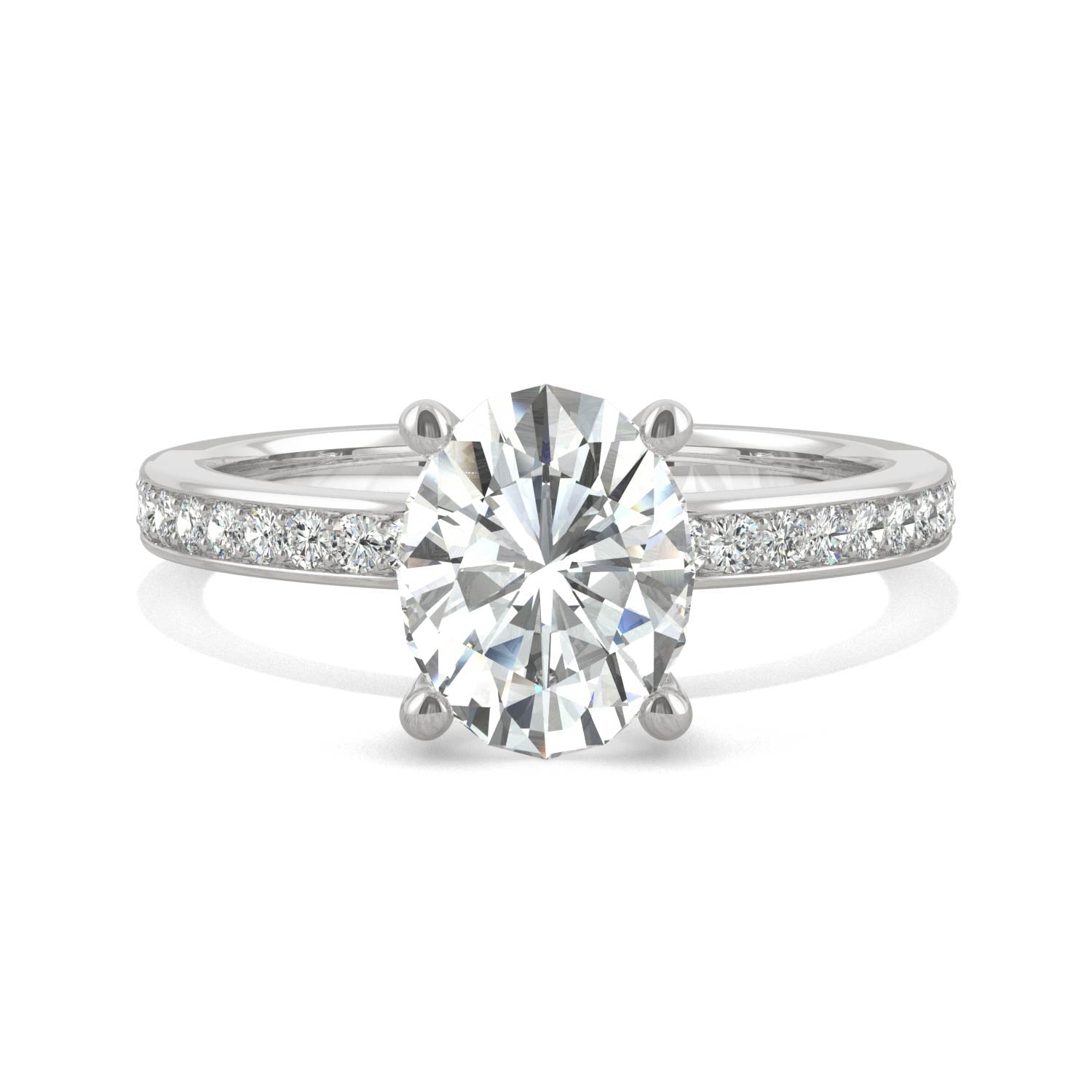 2.28 CTW DEW Oval Moissanite Engagement Ring in 14K White Gold