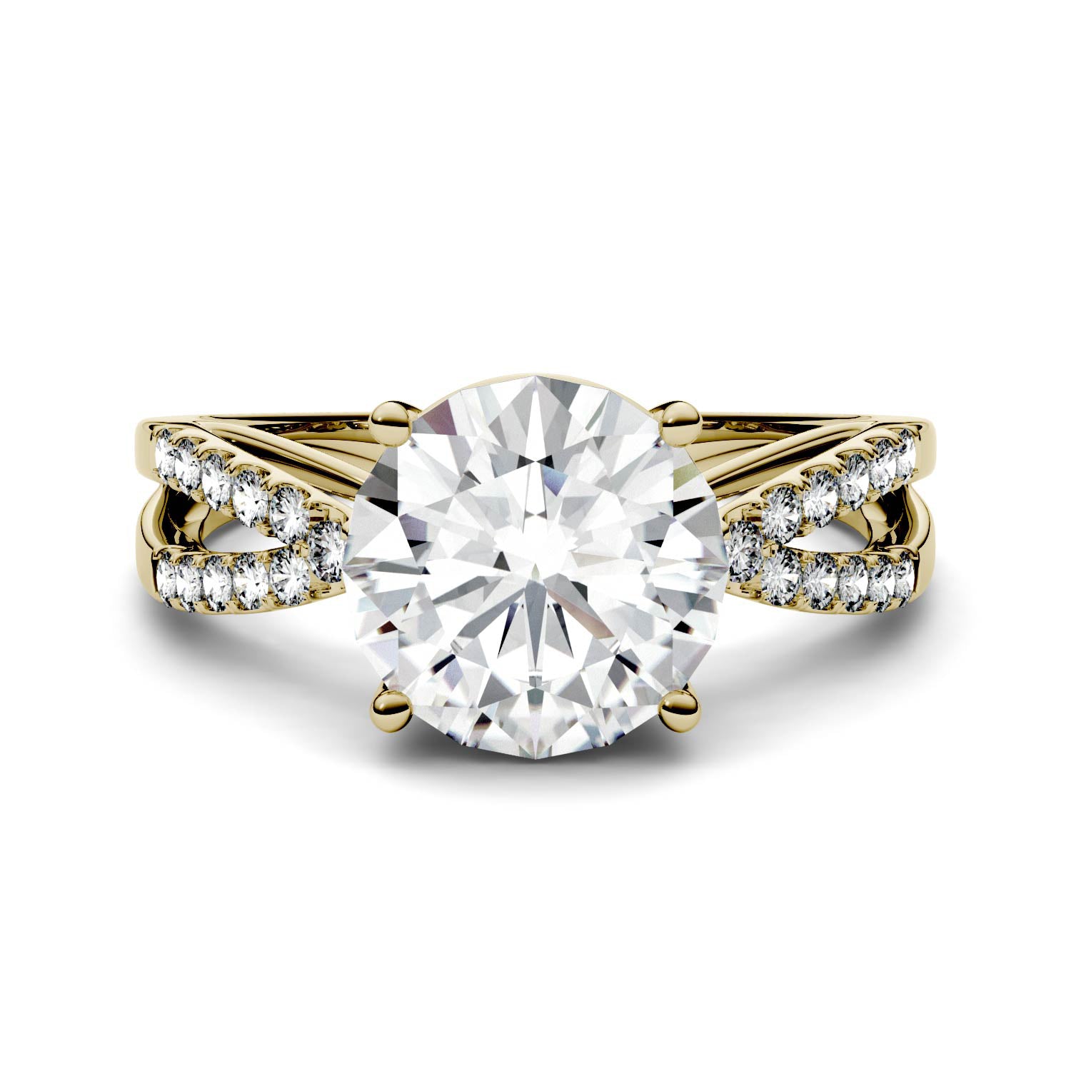 2.92 CTW DEW Round Moissanite Engagement Ring in 14K Yellow Gold